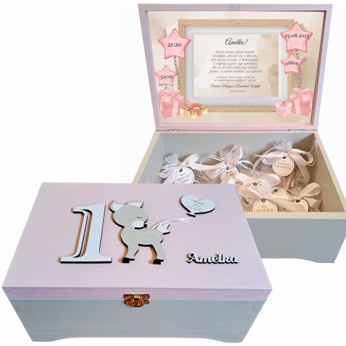 Prezent od  na roczek  drewniane pudełko XXL na pierwsze pamiątki