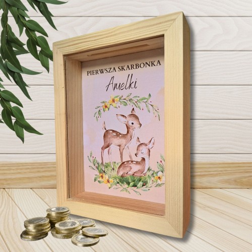 Skarbonka z szybką  z imieniem prezent na urodziny dla dziewczynki  