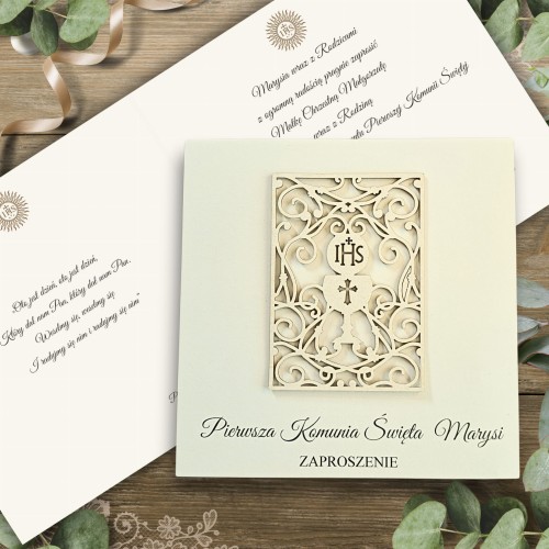 Zaproszenie komunia, eleganckie, personalizowane, efekt 3d + koperta
