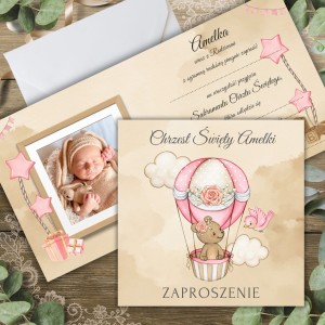 Zaproszenie na chrzest ze zdjęciem i imieniem dziecka  dla dziewczynki