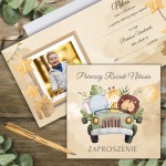 Zaproszenie na roczek ze zdjęciem  dziecka SAFARII 