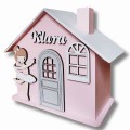 Duża drewniana skarbonka, różowy domek, skarbonka z imieniem dla dziewczynki , BALETNICA