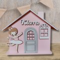 Duża drewniana skarbonka, różowy domek, skarbonka z imieniem dla dziewczynki , BALETNICA