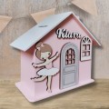 Duża drewniana skarbonka, różowy domek, skarbonka z imieniem dla dziewczynki , BALETNICA