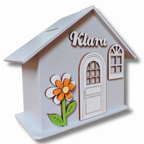 Duża drewniana skarbonka domek  z imieniem