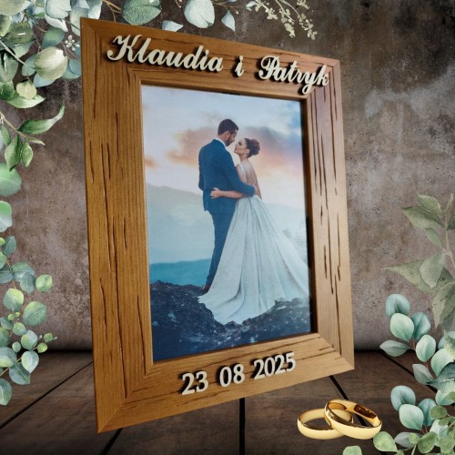 Ramka 15x21 na zdjęcia ślubne personalizowana, jasny brąz