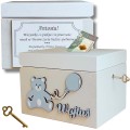 Skarbonka z kluczykiem prezent na chrzest z grawerem życzenia