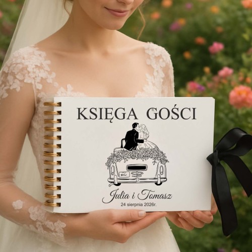 Księga gości wesele z ankietami drewniana okładka