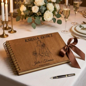Księga gości na wesele ślub z ankietami personalizowana  drewniana okładka