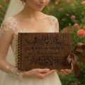 Księga gości na wesele ślub z ankietami personalizowana  drewniana okładka GRAWE