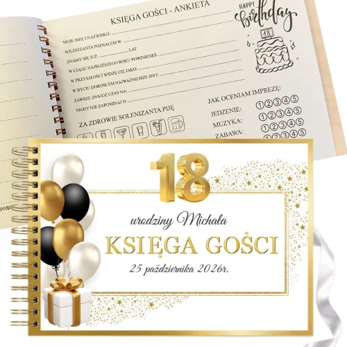Księga gości 18 urodziny z ANKIETAMI twarda okładka 100 stron 